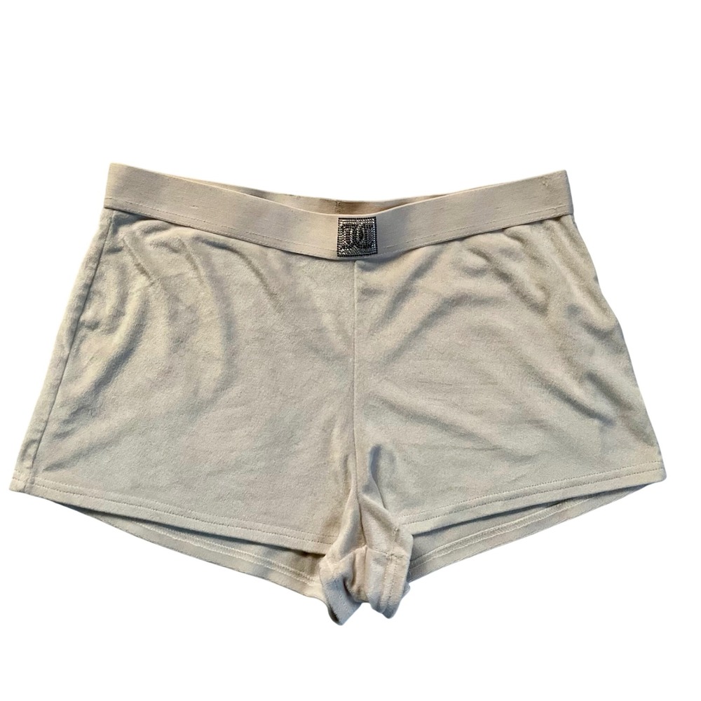 Juicy Couture Cream Velour Sleep Lounge Shorts Rhinestone JC Logo Size Large Y2K